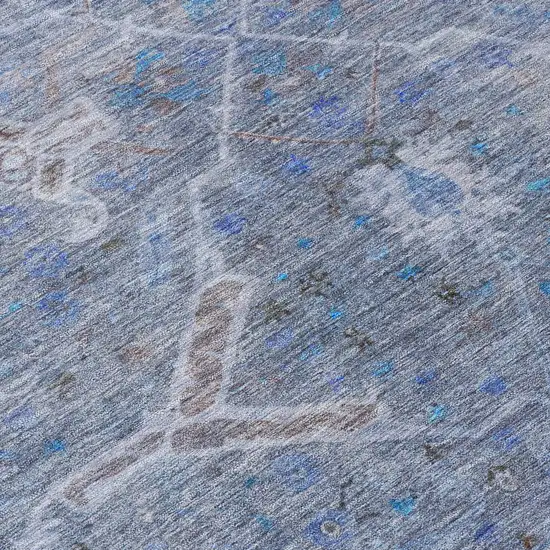 Blue And Gray Floral Washable Indoor Outdoor Area Rug Photo 5