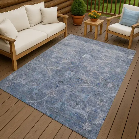 Blue And Gray Floral Washable Indoor Outdoor Area Rug Photo 9