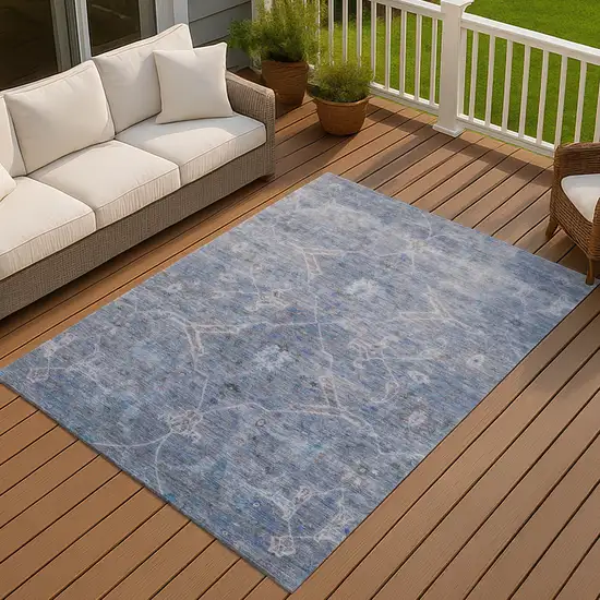 Blue And Gray Floral Washable Indoor Outdoor Area Rug Photo 6