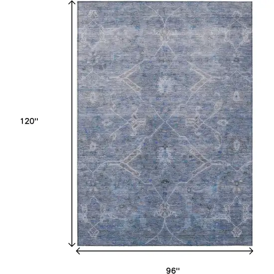 Blue And Gray Floral Washable Indoor Outdoor Area Rug Photo 3
