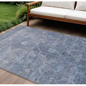 Photo of Blue And Gray Floral Washable Indoor Outdoor Area Rug