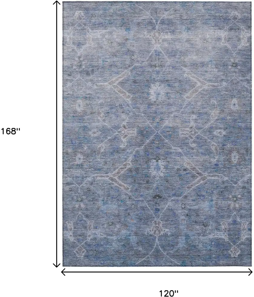 Blue And Gray Floral Washable Indoor Outdoor Area Rug Photo 3