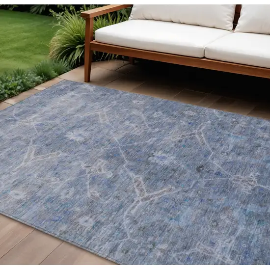 Blue And Gray Floral Washable Indoor Outdoor Area Rug Photo 1