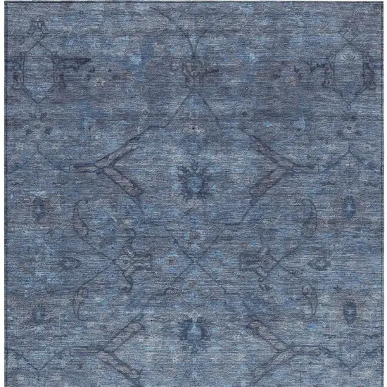 Blue And Gray Floral Washable Indoor Outdoor Area Rug Photo 4