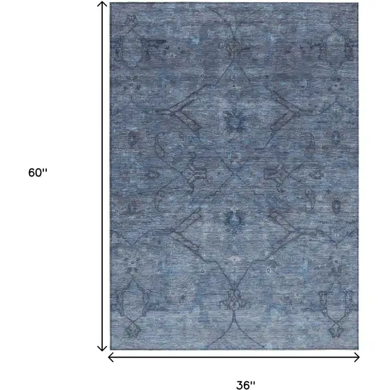 Blue And Gray Floral Washable Indoor Outdoor Area Rug Photo 3