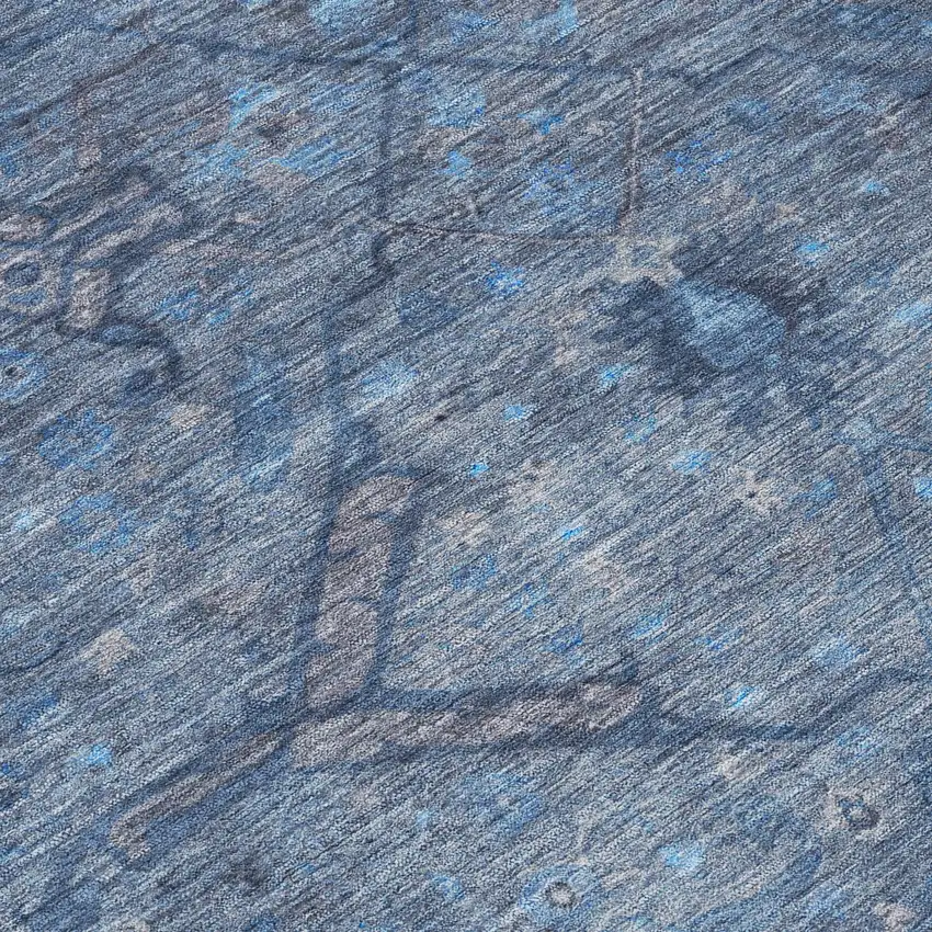 Blue And Gray Floral Washable Indoor Outdoor Area Rug Photo 7