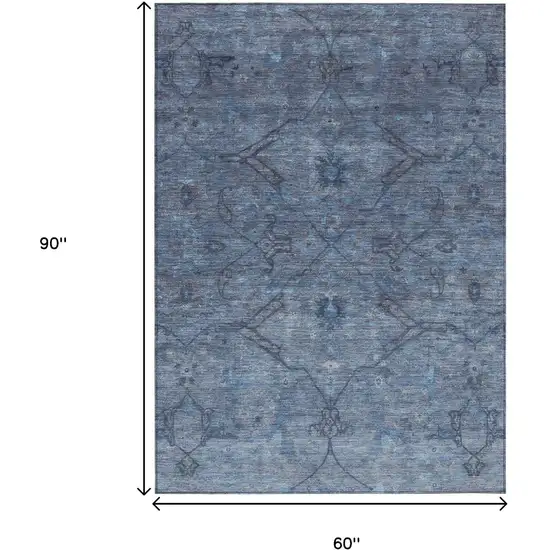 Blue And Gray Floral Washable Indoor Outdoor Area Rug Photo 3