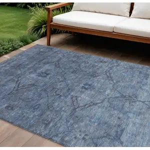 Photo of Blue And Gray Floral Washable Indoor Outdoor Area Rug