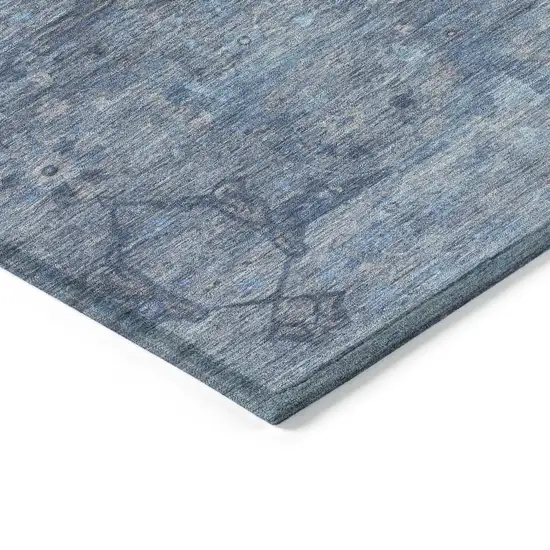 Blue And Gray Floral Washable Indoor Outdoor Area Rug Photo 7