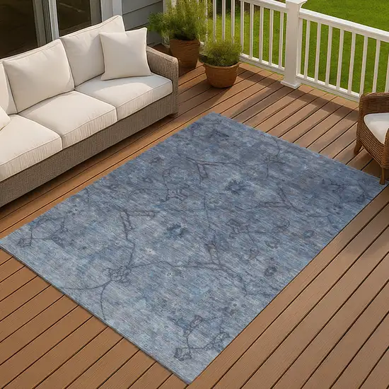 Blue And Gray Floral Washable Indoor Outdoor Area Rug Photo 8