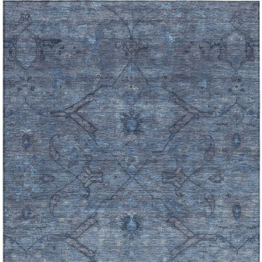 Blue And Gray Floral Washable Indoor Outdoor Area Rug Photo 4