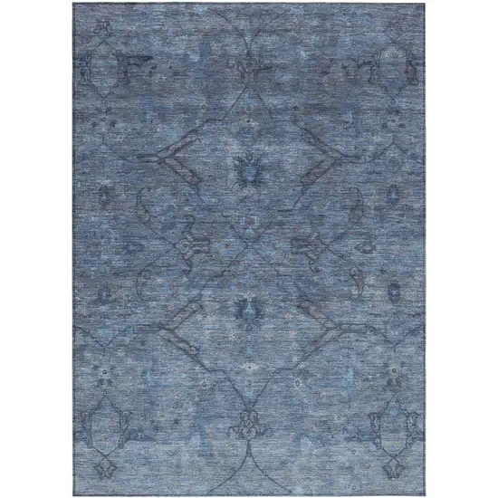 Blue And Gray Floral Washable Indoor Outdoor Area Rug Photo 2