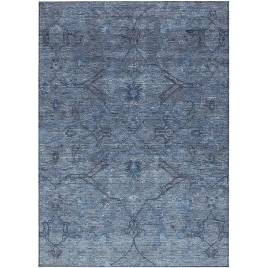 Blue And Gray Floral Washable Indoor Outdoor Area Rug Photo 5