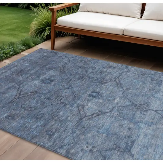 Blue And Gray Floral Washable Indoor Outdoor Area Rug Photo 1
