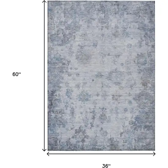 Blue And Gray Floral Washable Indoor Outdoor Area Rug Photo 3
