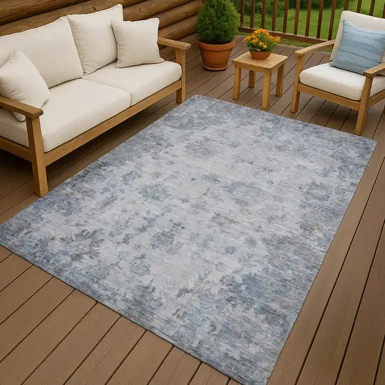 Blue And Gray Floral Washable Indoor Outdoor Area Rug Photo 9