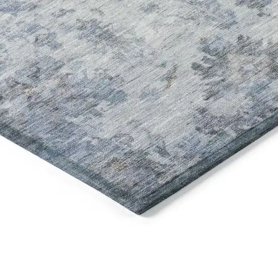 Blue And Gray Floral Washable Indoor Outdoor Area Rug Photo 6