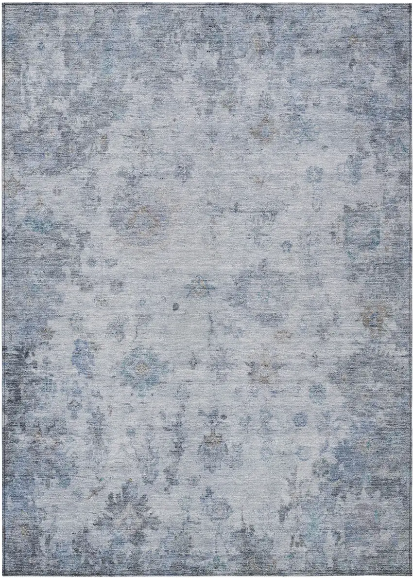 Blue And Gray Floral Washable Indoor Outdoor Area Rug Photo 2