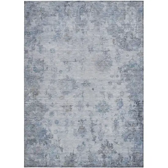 Blue And Gray Floral Washable Indoor Outdoor Area Rug Photo 5