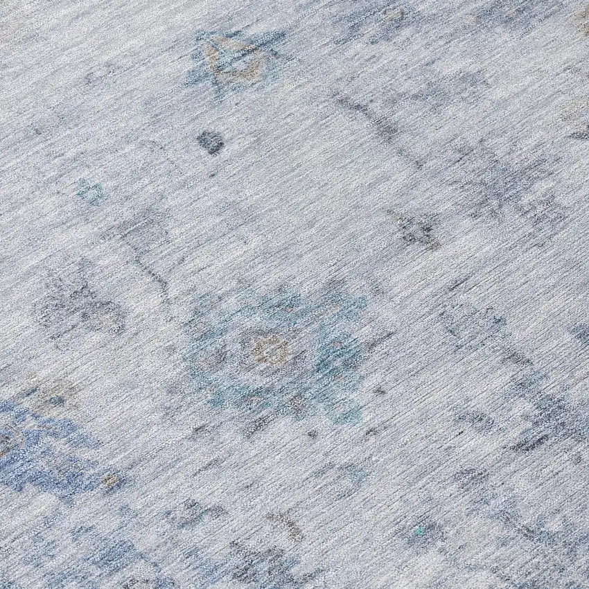 Blue And Gray Floral Washable Indoor Outdoor Area Rug Photo 8