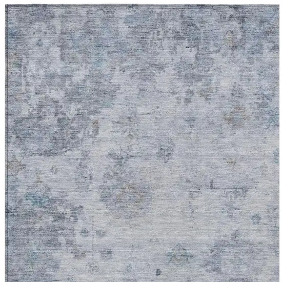 Blue And Gray Floral Washable Indoor Outdoor Area Rug Photo 7