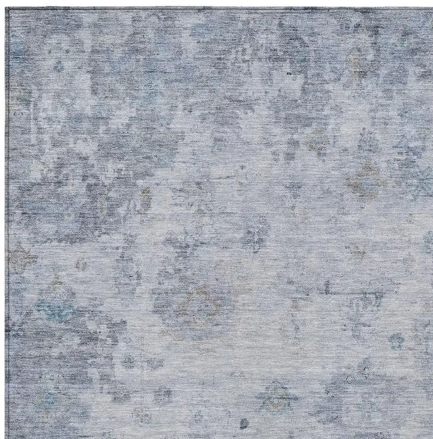 Blue And Gray Floral Washable Indoor Outdoor Area Rug Photo 7