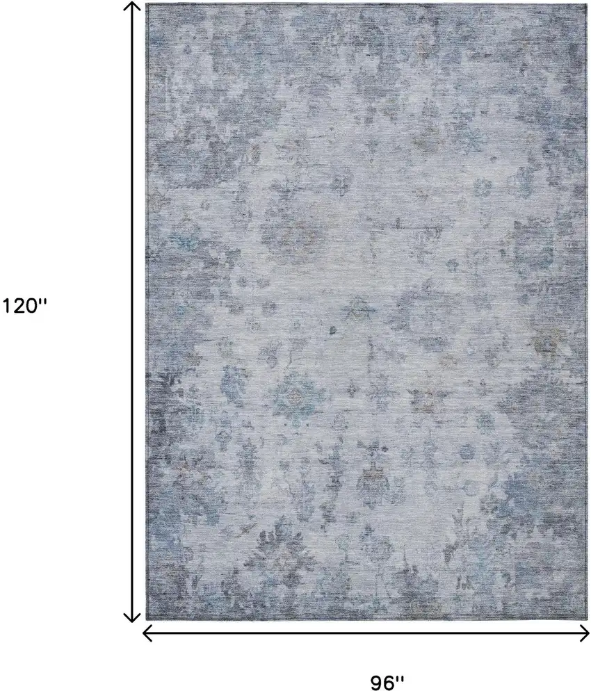 Blue And Gray Floral Washable Indoor Outdoor Area Rug Photo 3