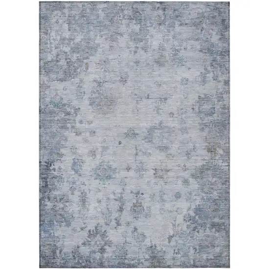 Blue And Gray Floral Washable Indoor Outdoor Area Rug Photo 2