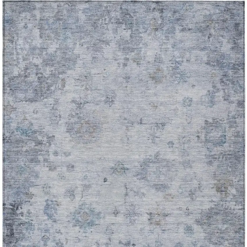 Blue And Gray Floral Washable Indoor Outdoor Area Rug Photo 4