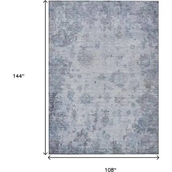 Blue And Gray Floral Washable Indoor Outdoor Area Rug Photo 3