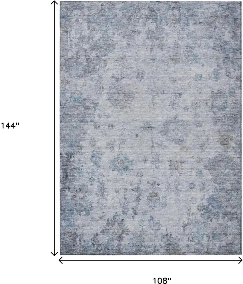 Blue And Gray Floral Washable Indoor Outdoor Area Rug Photo 3