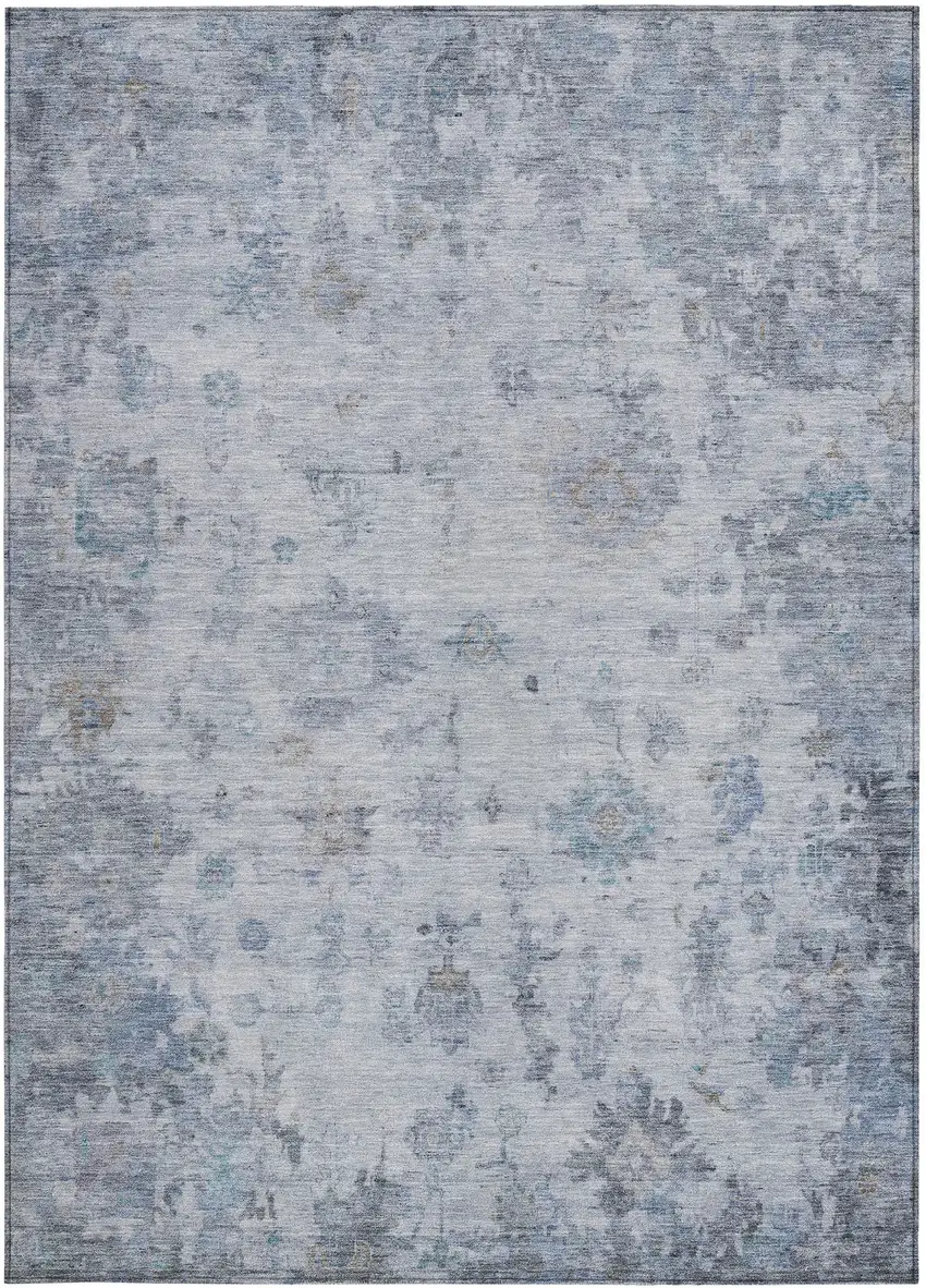 Blue And Gray Floral Washable Indoor Outdoor Area Rug Photo 5