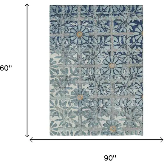 Blue And Gray Floral Washable Indoor Outdoor Area Rug Photo 5