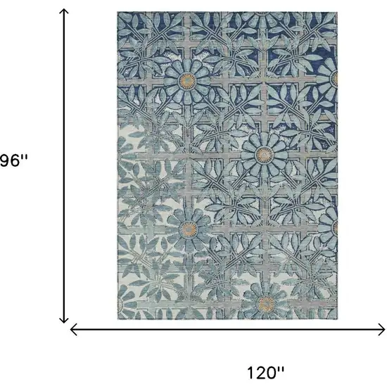 Blue And Gray Floral Washable Indoor Outdoor Area Rug Photo 5