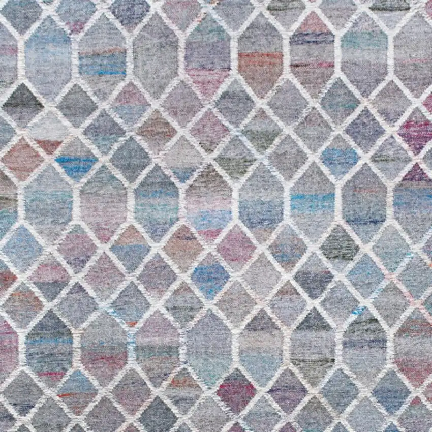 Blue And Gray Geometric Hand Woven Square Rug Photo 4