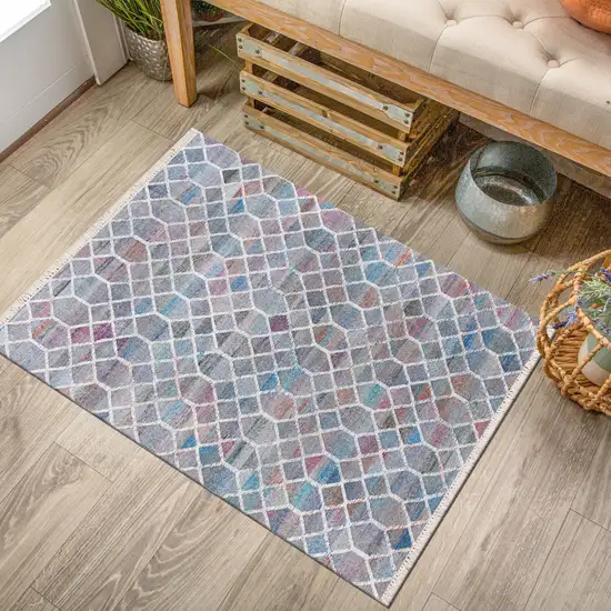 Blue And Gray Geometric Hand Woven Square Rug Photo 6