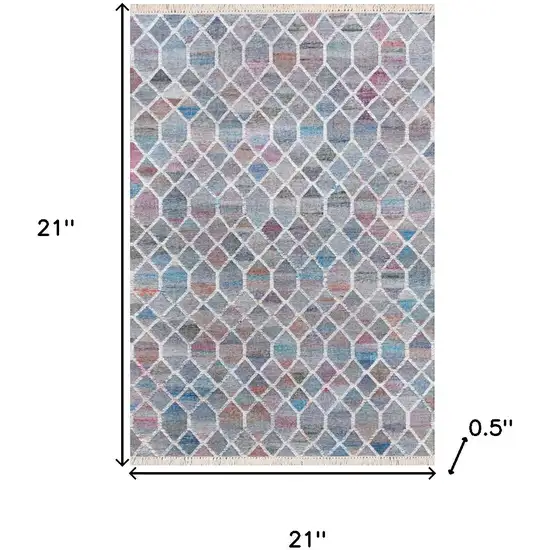 Blue And Gray Geometric Hand Woven Square Rug Photo 3