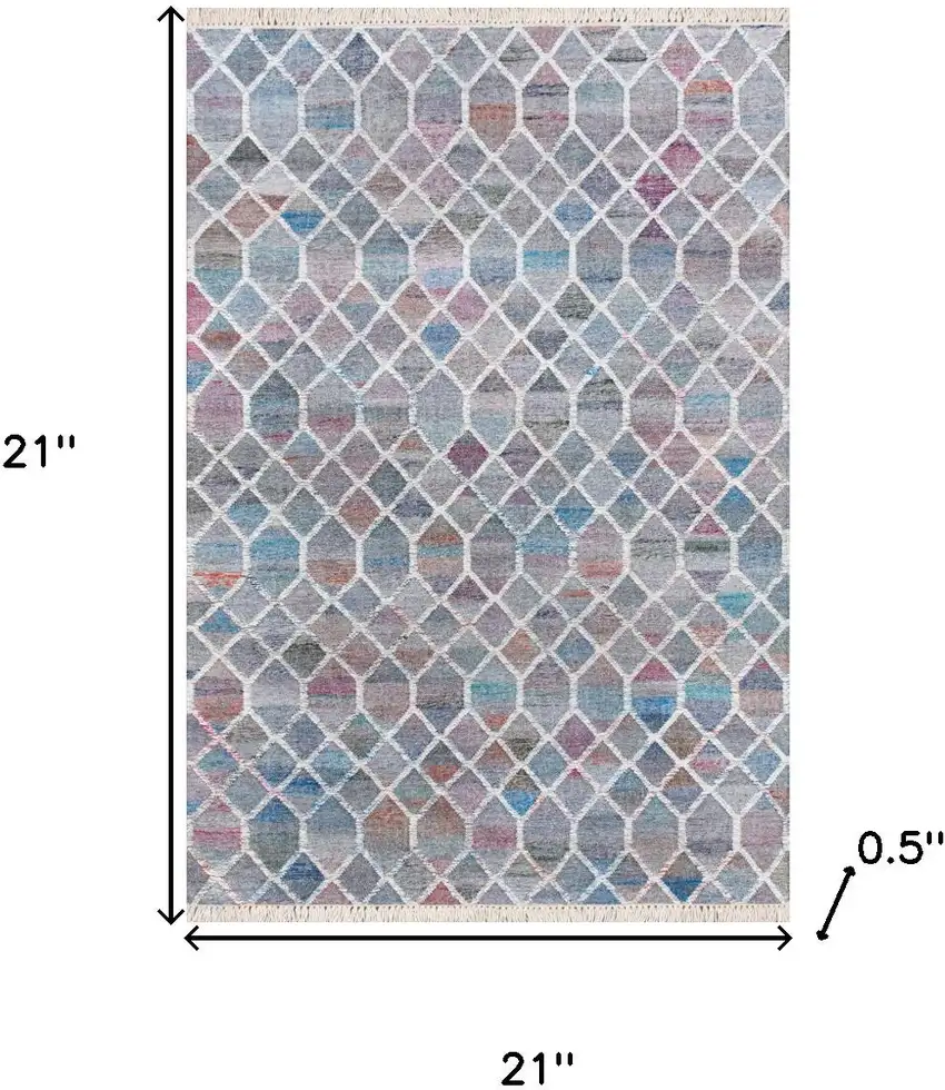 Blue And Gray Geometric Hand Woven Square Rug Photo 3