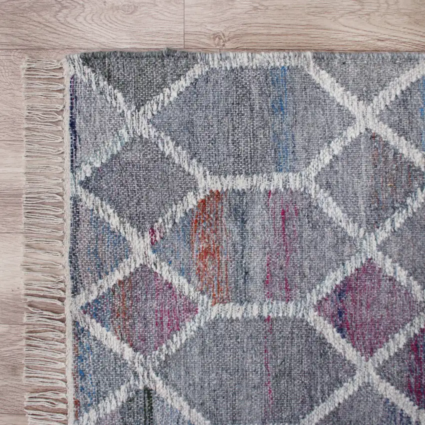 Blue And Gray Geometric Hand Woven Square Rug Photo 9