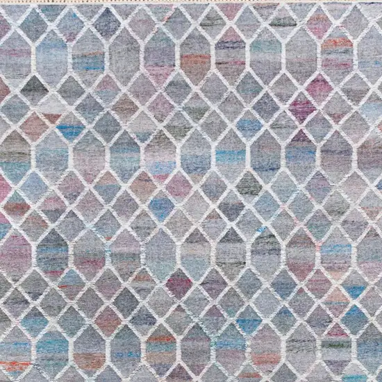 Blue And Gray Geometric Hand Woven Square Rug Photo 5
