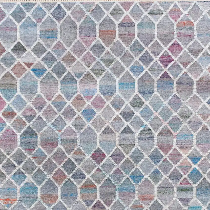 Blue And Gray Geometric Hand Woven Square Rug Photo 5