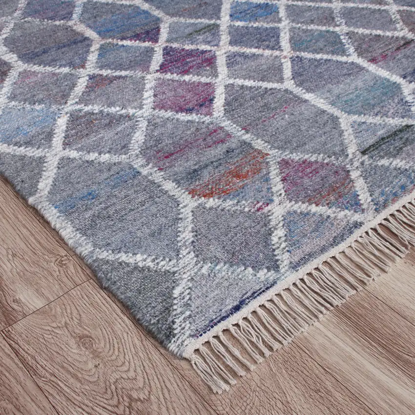 Blue And Gray Geometric Hand Woven Square Rug Photo 9
