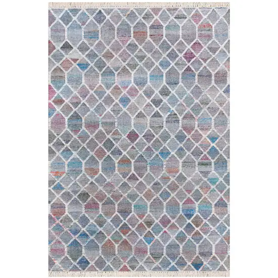 Blue And Gray Geometric Hand Woven Square Rug Photo 2