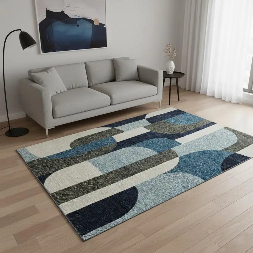 Blue and Gray Geometric Power Loom Area Rug Photo 1