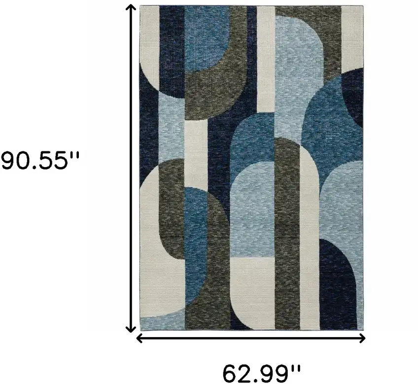 Blue And Gray Geometric Power Loom Area Rug Photo 9