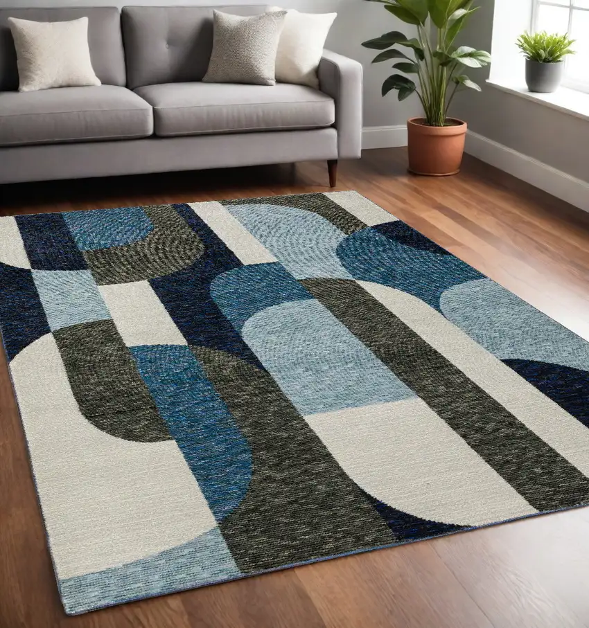 Blue and Gray Geometric Power Loom Area Rug Photo 1