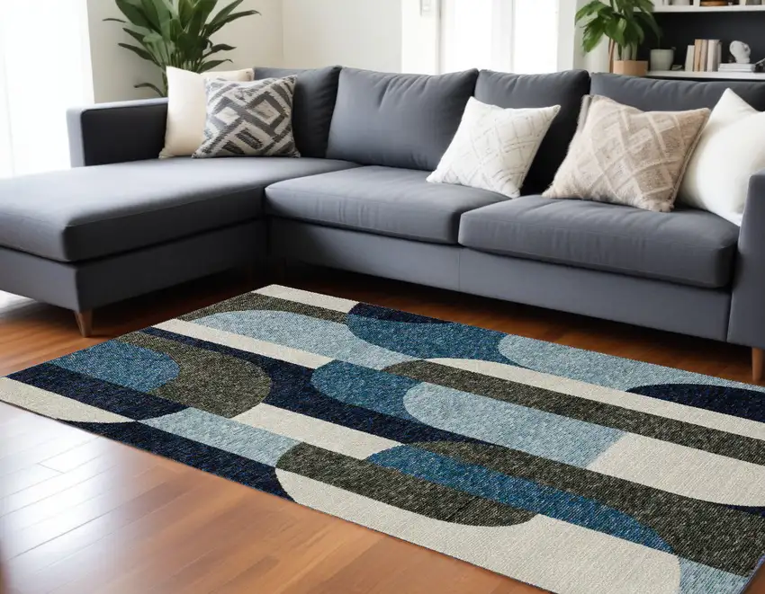 Blue and Gray Geometric Power Loom Area Rug Photo 1