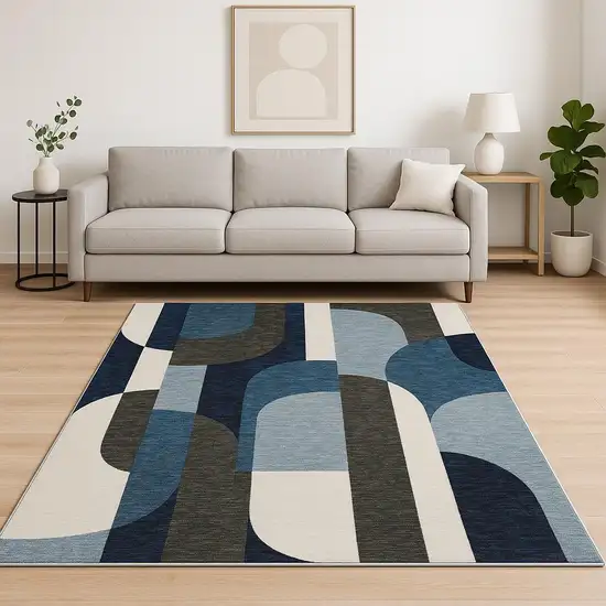 Blue and Gray Geometric Power Loom Area Rug Photo 1