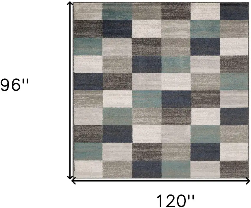 Blue And Gray Geometric Power Loom Stain Resistant Area Rug Photo 6