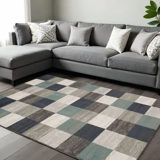 Teal Ivory And Gray Geometric Area Rug Photo 1